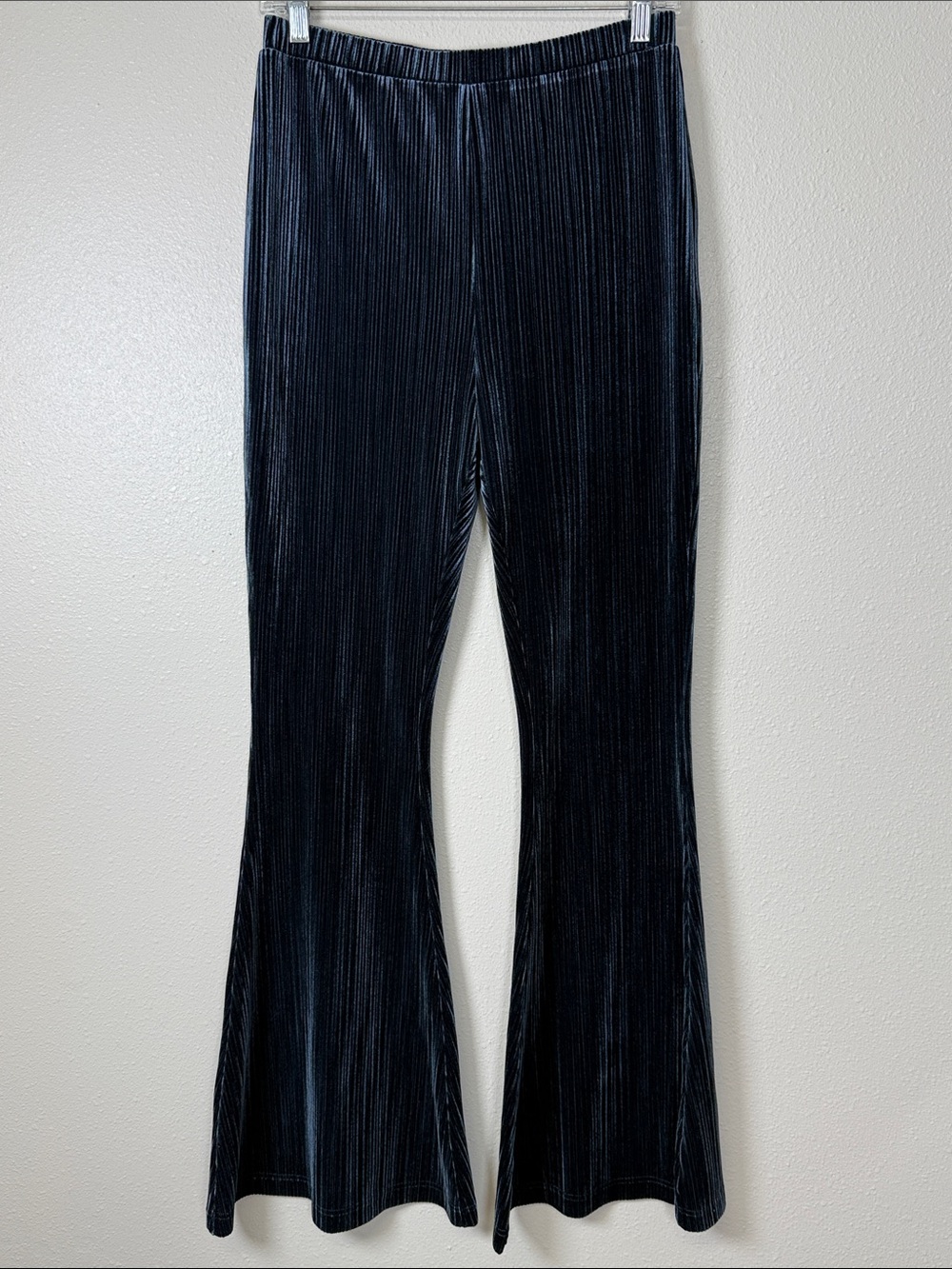 Natural Life Joplin Velvet Flare Pull On Pant L Blue Ribbed Bell Bottom Boho 70s